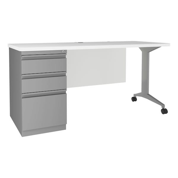 Hirsh Commercial Desks, 24 in D X 28.75 in H, 60 in W X Steel, Laminate, Arctic Silver / White 24226 - main